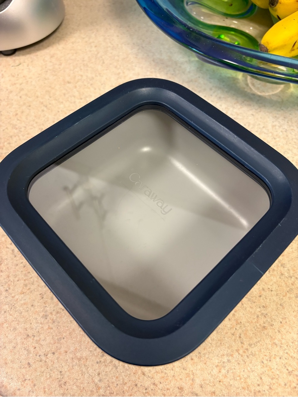 Caraway 4.4 Cup Glass Food Container Square Shape with Lid in Navy